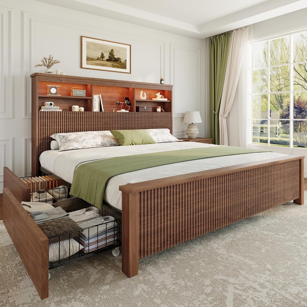 King Size Bed Frame With Storage Drawers - King Size Bed Frame with 4