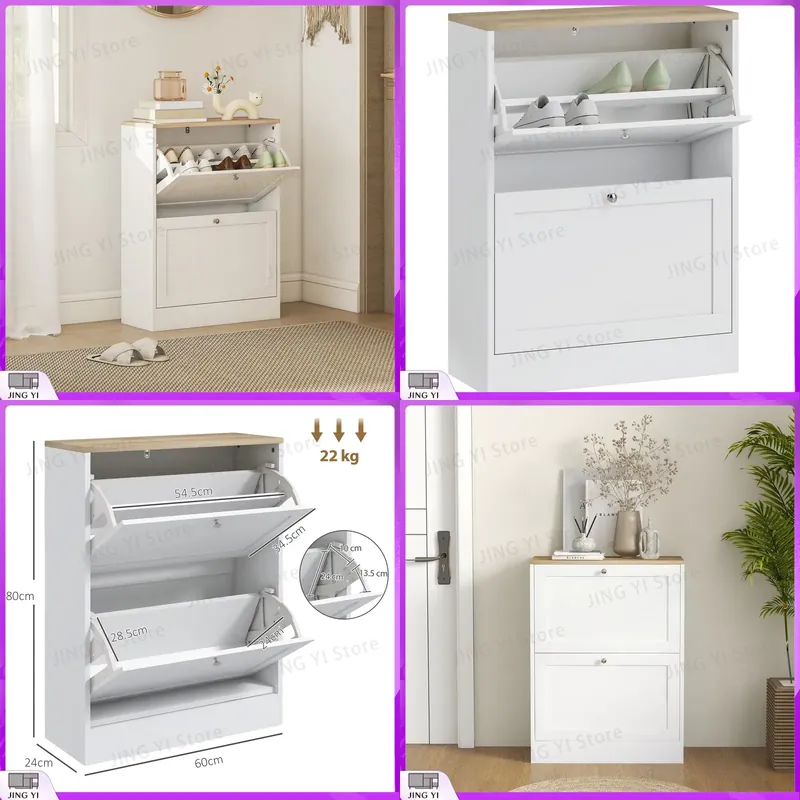 Narrow Shoe Cabinet with 2 Fli - Shoe Rack Cabinet Narrow Entryway ulasan dan harga