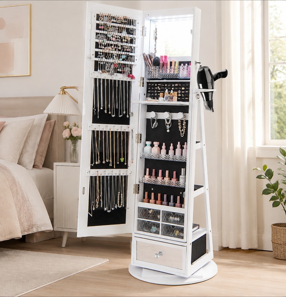 360° Swivel Jewelry Cabinet Ar - Full Length Mirror Jewelry Armoire ulasan dan harga