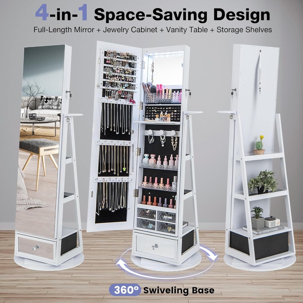 360° Swivel Jewelry Cabinet Ar - Full Length Mirror Jewelry Armoire ulasan dan harga