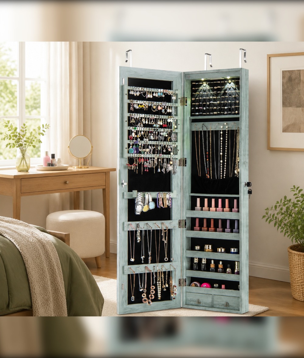 Wall or Door Mounted Jewelry A - Full Length Mirror Jewelry Armoire ulasan dan harga