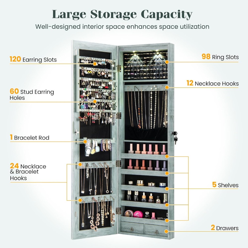 Wall or Door Mounted Jewelry A - Full Length Mirror Jewelry Armoire ulasan dan harga