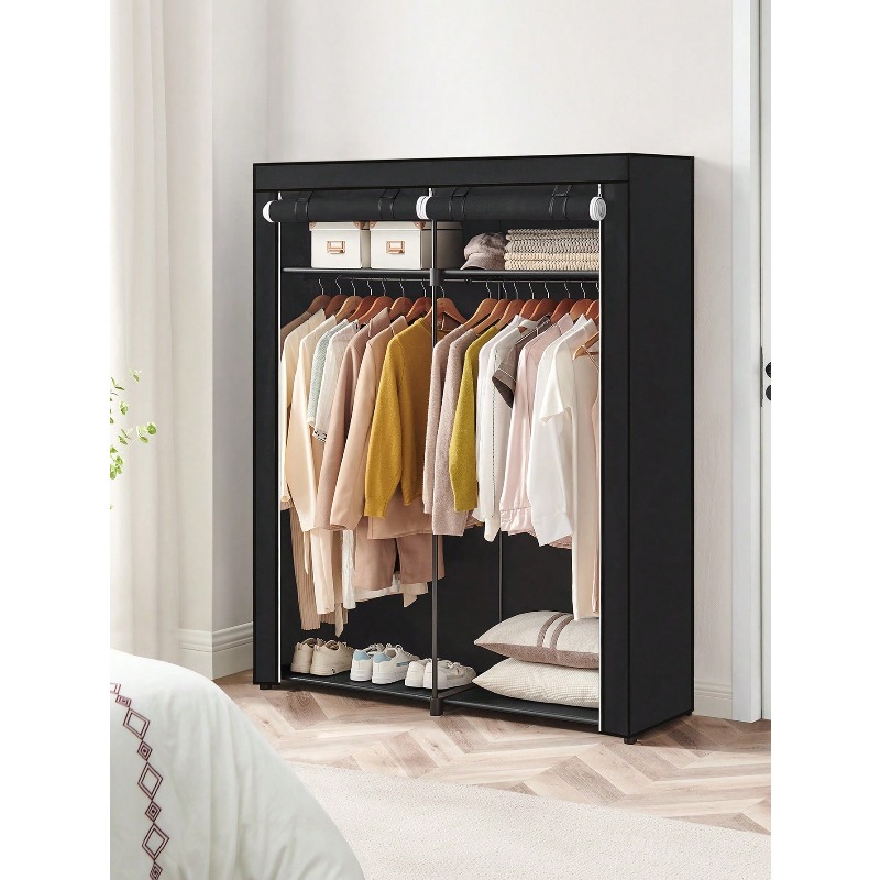 Black Closet Wardrobe, Portabl - Wardrobe Closet Portable Fabric Cover ulasan dan harga