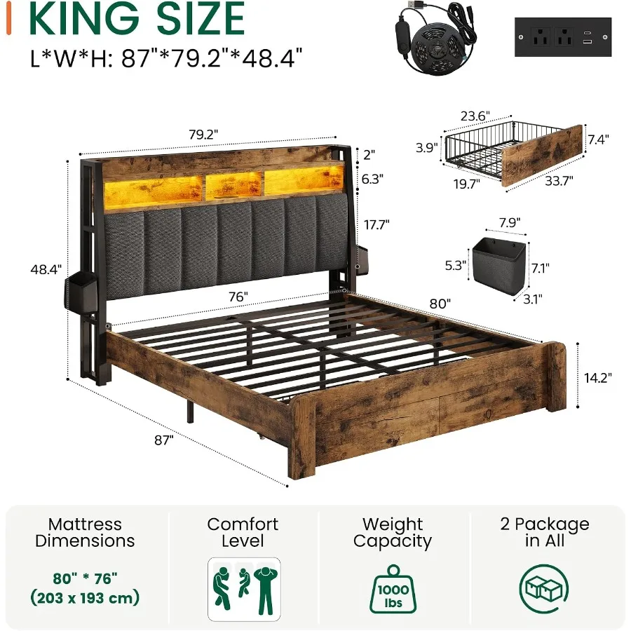 King Size Bed Frame with 2 Sto - King Size Bed Frame With Storage Drawers ulasan dan harga