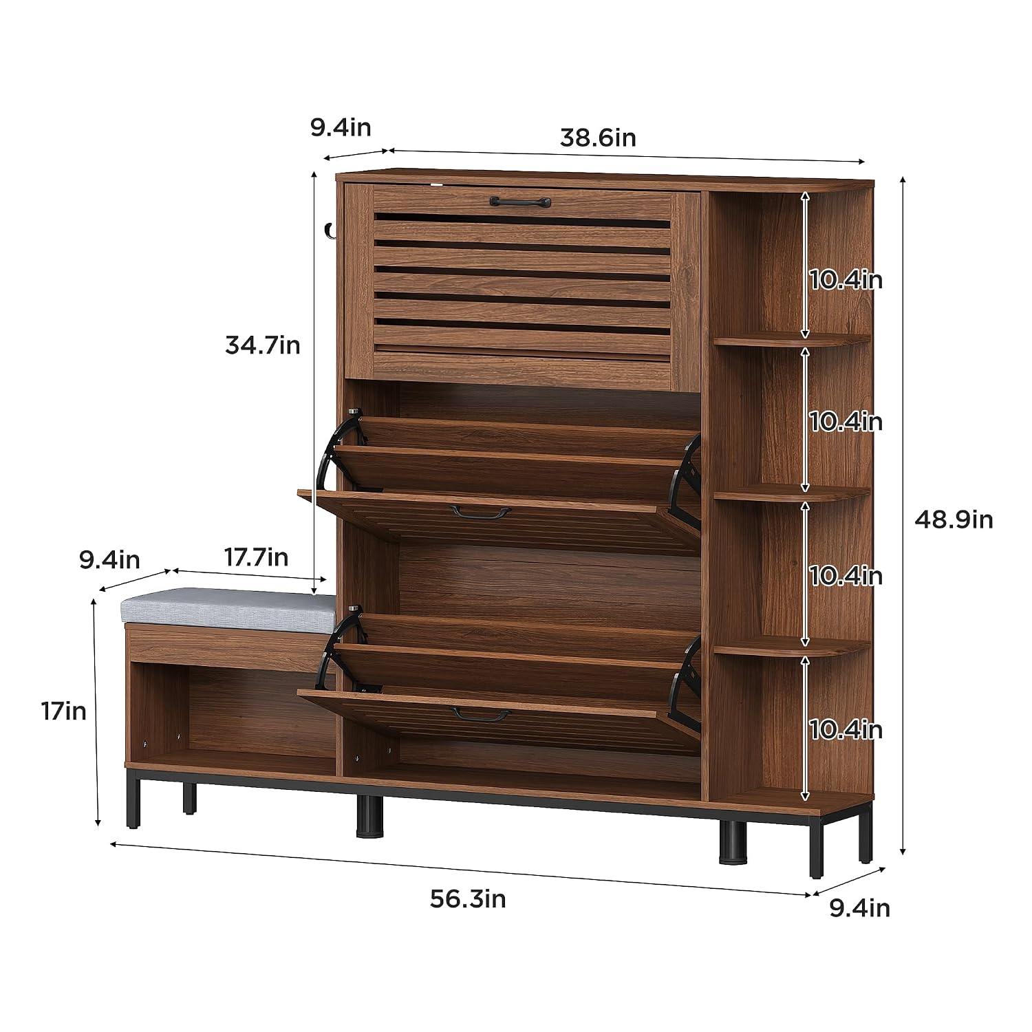 Narrow Shoe Cabinet with Bench - Shoe Rack Cabinet Narrow Entryway ulasan dan harga