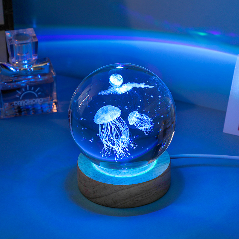 3D Jellyfish Laser engraved cr - Floating Nightstand With Led Light ulasan dan harga