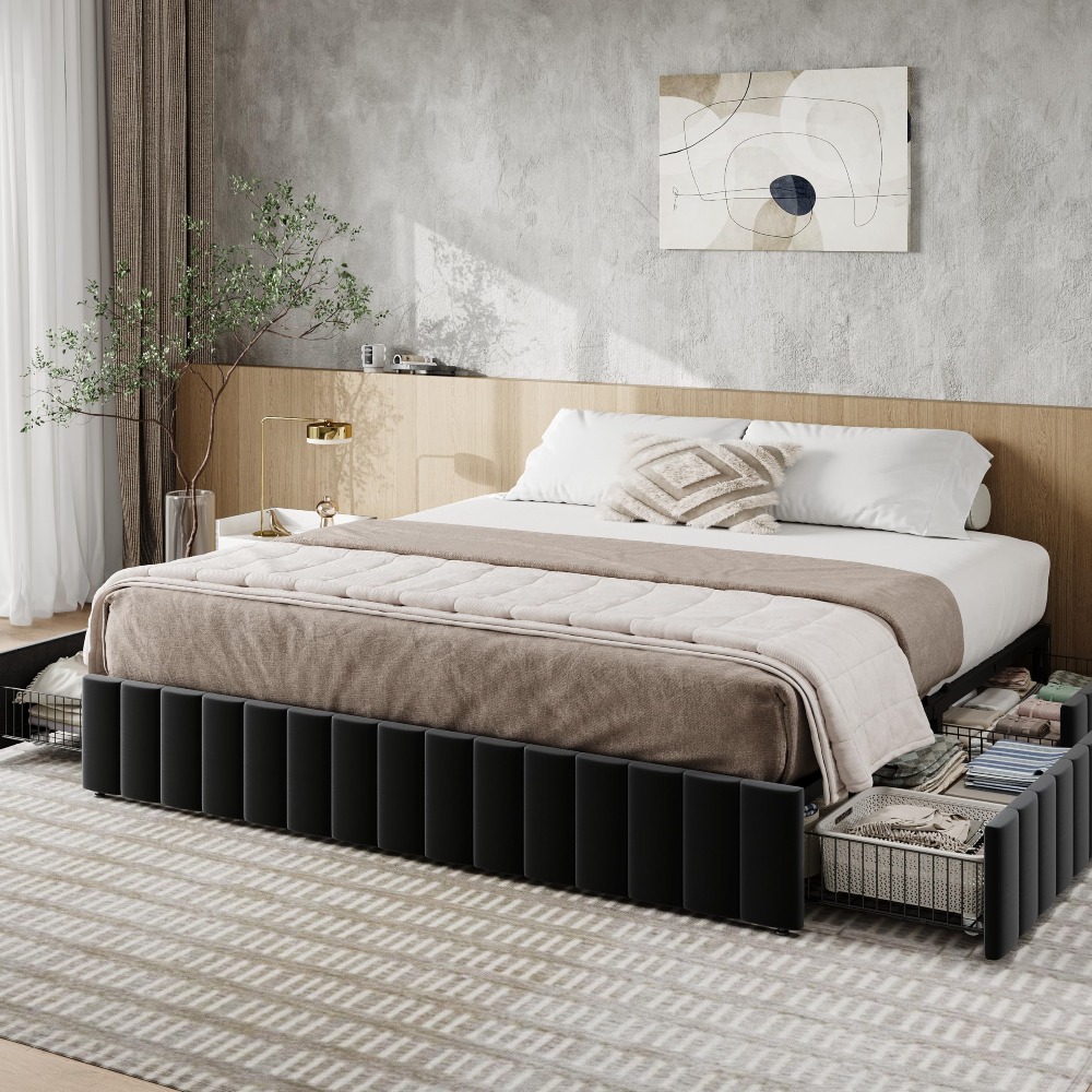 King Size Platform Bed Frame w - King Size Bed Frame With Storage Drawers ulasan dan harga