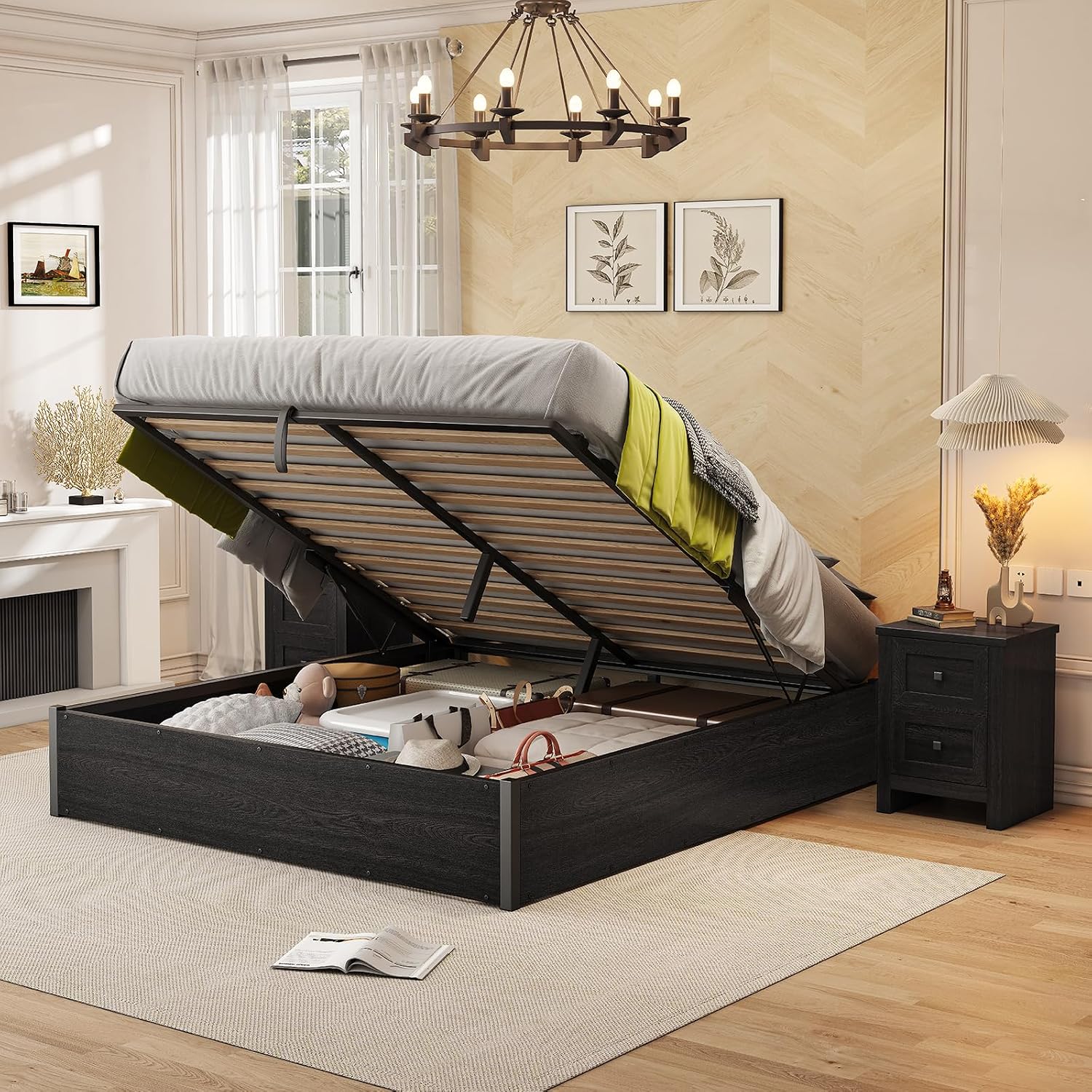 Lift Up Storage Bed Frame, Dar - Gas Lift Storage Bed Hydraulic ulasan dan harga
