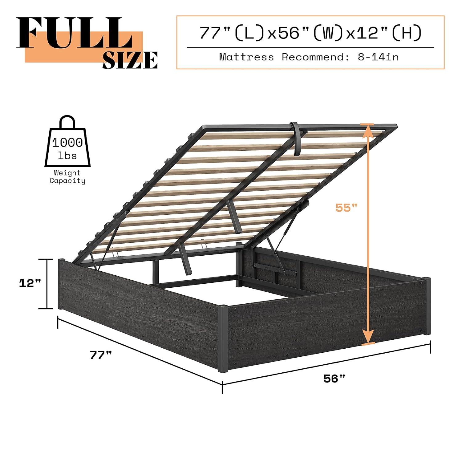 Lift Up Storage Bed Frame, Dar - Gas Lift Storage Bed Hydraulic ulasan dan harga