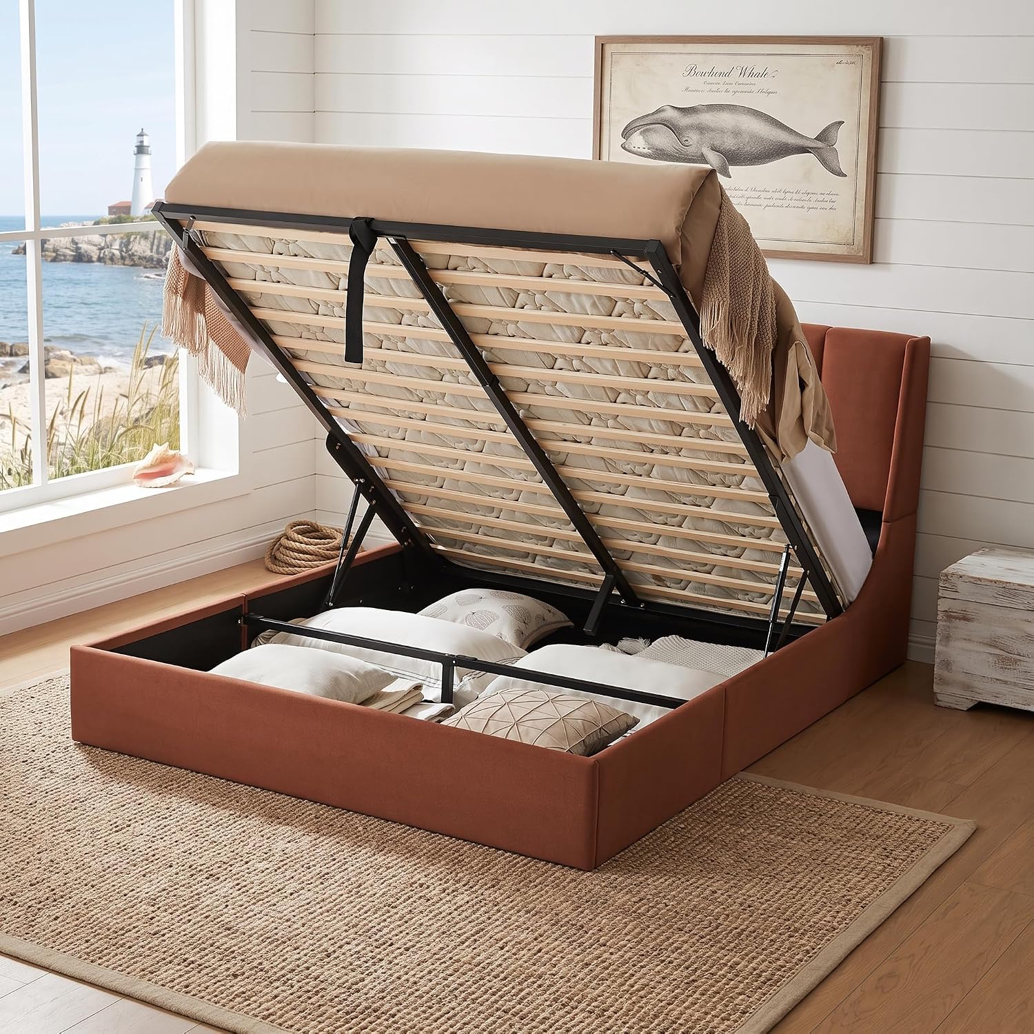 Queen Lift Up Storage Bed Fram - Gas Lift Storage Bed Hydraulic ulasan dan harga