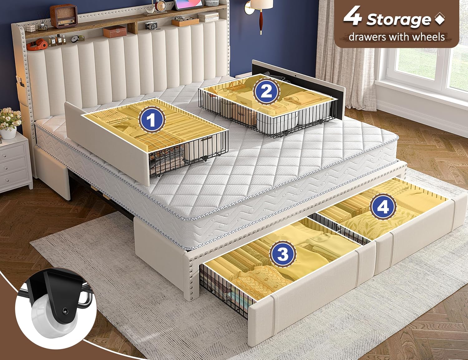 King Size Bed Frame with 4 Sto - King Size Bed Frame With Storage Drawers ulasan dan harga