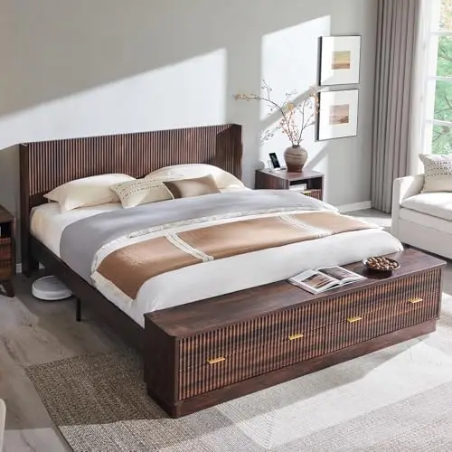 Fluted King Size Bed Frame wit - King Size Bed Frame With Storage Drawers ulasan dan harga