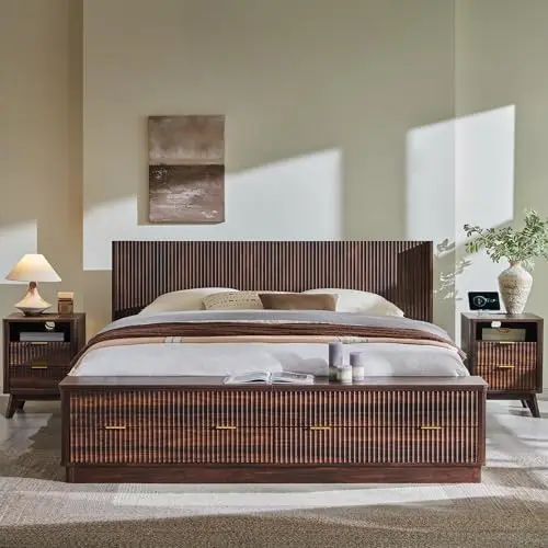 Fluted King Size Bed Frame wit - King Size Bed Frame With Storage Drawers ulasan dan harga