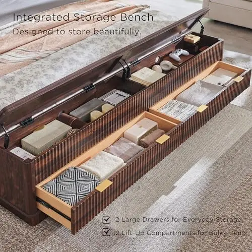 Fluted King Size Bed Frame wit - King Size Bed Frame With Storage Drawers ulasan dan harga