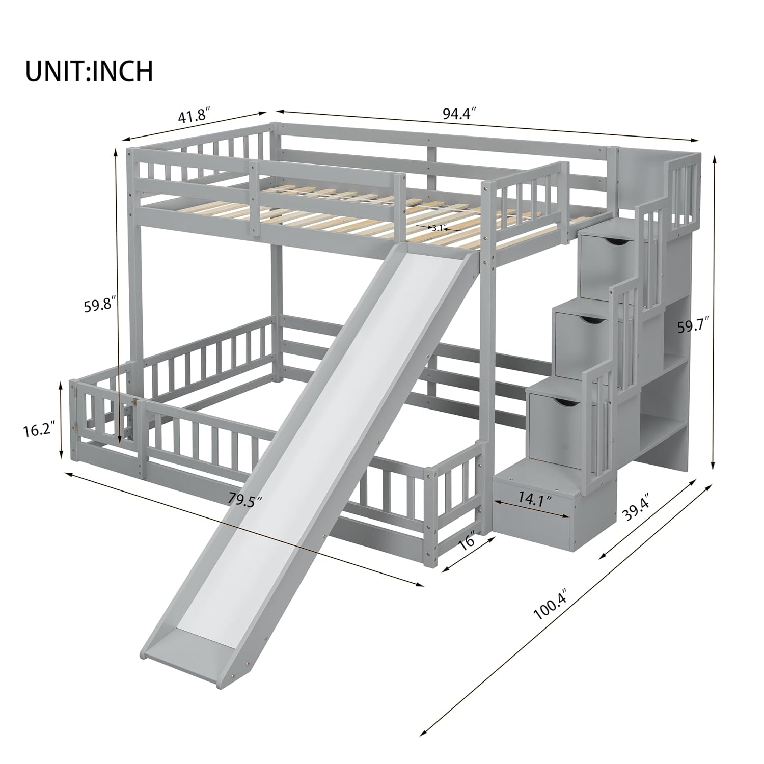 Twin Over Full Bunk Bed with S - Bunk Bed With Stairs And Slide ulasan dan harga