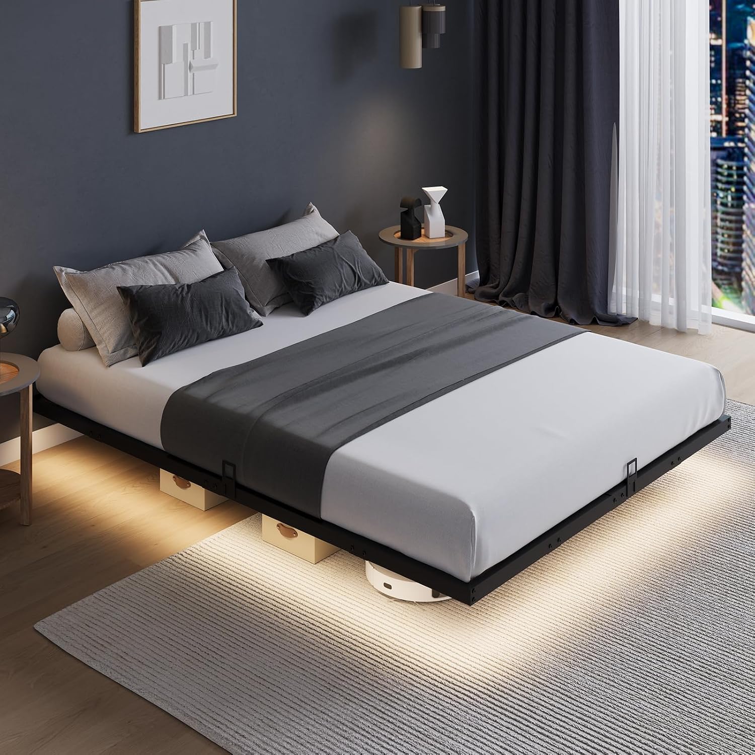 Floating Platform Bed Frame wi - Memory Foam Mattress In A Box Queen ulasan dan harga